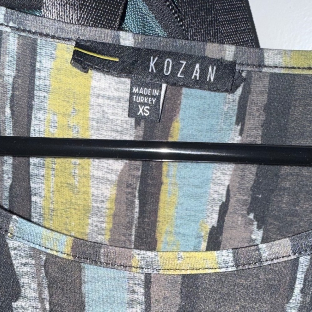 Kozan Abstract Stripe Tulip Hem Midi Dress Black Blue Chartreuse XS Lagenlook - Picture 5 of 7